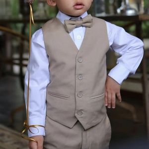 Anel portador menino formal wear calças colete para smoking crianças roupas para festa de casamento terno menino conjunto colete calças bow2909