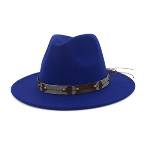 Clássico Vintage Grande Wool Brim Felt Fedora Homens Mulher Panama Hat Leisure Jazz formais Hat Chapeau Trilby faixas de couro Chapéus