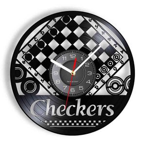 CheckerBoed Damas Gramofone Gramofone Relógio de Parede Jogo Decoração Jogo Jogo Vinil LP Album Clock Laser Corte Artesanato Arte H1230