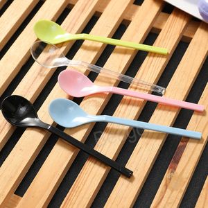 Disposable Plastic Spoon Long Handle Ice Cream Dessert Scoop Children Milk Stirring Spoons Kitchen Restaurant Round Scoops BH6055 TYJ