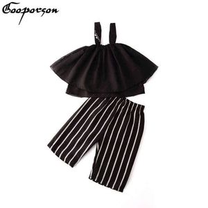 Gooporson Fashion Little Girls Clothing Set Chiffon Sun-top&stripes Middle Pants Summer Kids Clothes Cute Children Outfits G220310