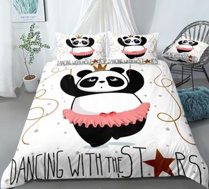 3 peças Panda Duvet Cobertura Conjunto Dos Desenhos Animados Animal Camas para Crianças Meninos Meninas Cama Set Branco Preto Panda Quilt Capa Queen Star Dropship C0223