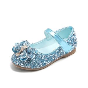 Children Leather Shoes For Girls Toddlers Big Kids Dress Wedding Party Glitter Sequined Fabric With Bow-knot Mary Jane 220225