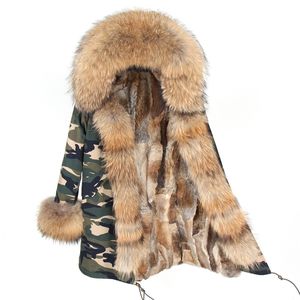 Jacket women Winter Coat Long Parka Waterproof Big Natural Raccoon Collar Hood Thick Warm Real Rabbit Fur 201112