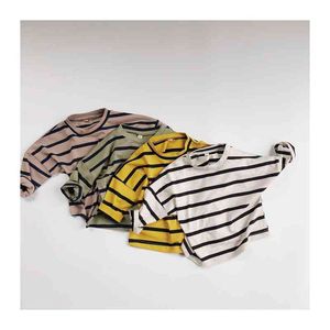 Children's Striped T-shirt 2020 Spring New Korean round Neckline T-shirt Long-Sleeved Cotton Shirt Boys Girls girls tops G1224