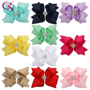 CN 10 Pcs lot Solid Ribbon Hair Bow With Clips For Girls Rhinestone Knotted Double Layers Stacked Hair Clips Hair Accessories LJ201226