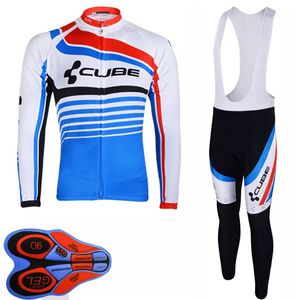 CUBE team Cycling long Sleeves jersey bib pants sets Spring and autumn Breathable Mens Cycling Clothing Bike Sports Uniform Y21012904