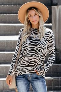 Striped leopard tops camouflage bottom round neck long sleeve T-shirt women's wear