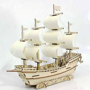 Children 3D Wooden Ship Jigsaw Toys Learning Building Robot Model DIY Sailing Boat Plane Puzzle Aircraft Gift Kids Car