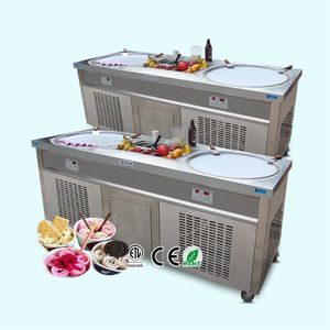 Kolice free shipping to door USA ETL CE fried ice cream rolled machine double pans with 10 small coolated tanks snack food equipment