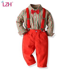 LZH moda crianças meninos roupas conjunto camisa xadrez + calças roupas meninos traje de Natal meninos roupas crianças vestido de festa formal 201127