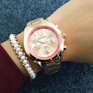 Contena Nowa Luksusowa Kobieta Genewa Sukienka Zegarki Moda Elegancka Golden Business Ladies Zegarki Montre Femme Marque De Luxe 20119