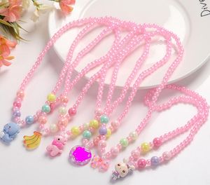 Pearl Pendant Necklace kids Girl Cartoon Animal Fruit Heart Cheery Necklaces Children Jewelry pink white birthday present