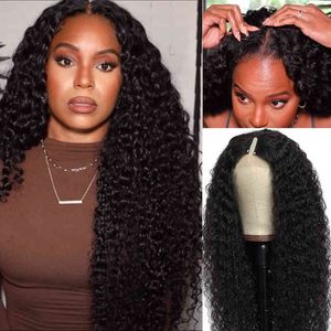 YYGY Hair V Part Wig Human Hair Upgrade U Part Wig Blend With Your Own Hairline Fin Part Human Hair Wigs No Glue No Leave Out 220118