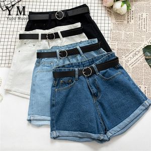 YuooMuoo All Match Sashes Casual Donna Pantaloncini di jeans Crimping Vita alta Slim Jeans estivi Pantaloncini Feminino Chic Hot Ladies Bottom LJ200818