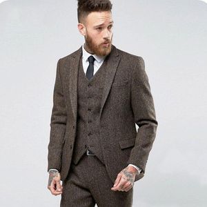 2021 старинные коричневые елочные феррики Tweed мужские костюмы для свадебных костюмов Мужская куртка жених жених носить Blazer Slim Fit Custom Mare Fuxedo формальный
