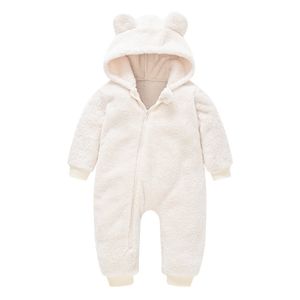 Infant Newborn Baby Clothes Faux Fur Coat Rompers For Girls Boys Bear Winter Warm Thick Snowsuit Hooded Thickened Coat Jumpsuit 201027