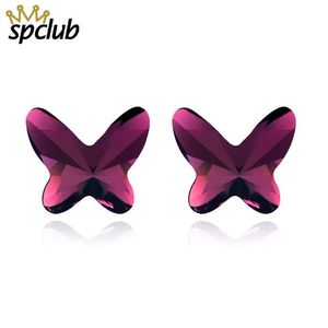 Stud Spclub Crystals z Cute Butterfly Małe kolczyki dla kobiet Dziewczyny Aretes de Mujer Office Daily Joyas Jewelry