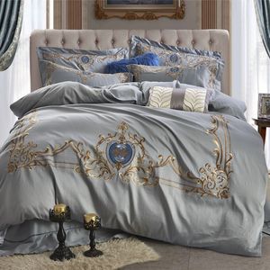 4PCs egyptisk bomull drottning kung storlek lyx silver grå sängkläder set rosa lila duvet / täcke täcke sängkläder säng uppsättning kuddar t200706