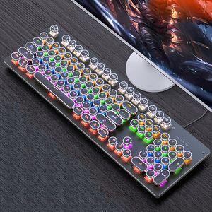 Gaming Mechanical Keyboard punk Round Retro Keycap Backlit USB Wired Computer Peripherals AZERTY Layout for Desktop Laptop