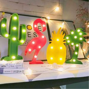 LED Flamingo Lamp Marquee Christmas Tree 3D Night Light Battery Powered Cactus Table Lamp Pineapple Nightlight Suitable for Children's Gift
