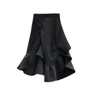 Spring new design women's high waist irregular asymmetric ruffles patchwork midi long fashion skirt SMLXL