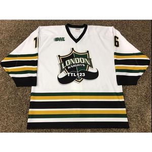 Real Men Real Full Embroidery #16 Max Domi Ohl London Knights Green White Premier Hockey Jersey eller Custom något namn eller nummer Hockey Jersey