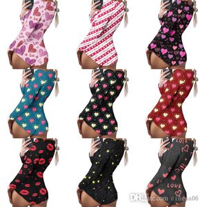 Valentines Day Short Jumpsuit Dresses Women 2022 New Printed Rompers Long Sleeve Home Pajamas Deep V Neck Nightclub Tight Sexy Bodysuit