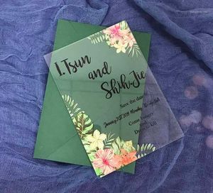 Grußkarten CA0643 Hochzeitseinladungskarte aus Acryl mit grünem Blumenmuster1