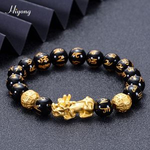 Feng Shui Black Obsidian Pärlor Armband Hög kvalitet Pixiu Wealth Armband för kvinnor Män Charm Buddha Alloy Bracelet Smycken