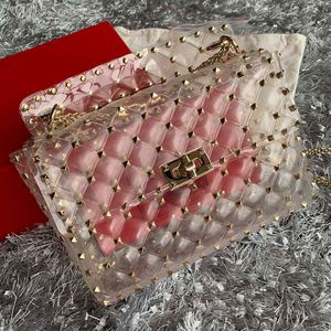 Wholesale candy jelly purse handbag for sale - Group buy Top Quality Candy Bag Flap Handbag Zipper Purse Sheepskin Leather Jelly Transparent Shoulder Bag with Rivet Chain Crossbody Bags Wallet Hasp