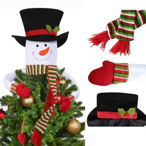 Decorazioni natalizie Pupazzo di neve Topper per albero Grande cappello a cilindro Outdoor Indoor Novità Home Decor1