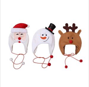 Christmas Hat Snowman Deer Santa Santa Caps Long Rope Cartoon Warm Earmuffs Hats Party Costume Photography Props Xmas Kids Gifts LSK1722