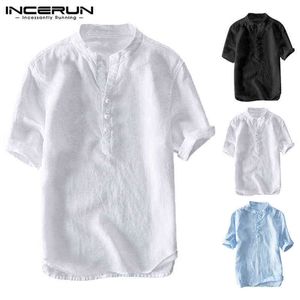 2021 Casual Shirts Chinese Style Mode Men Kung Fu Tröja Toppar Tang Suit Kortärmad Bomull Blus Högkvalitativa Män Kläder G0105