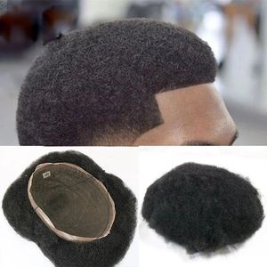 Afro Curly Hair Toupee for Men Natural Human Hairs Full Lace Toupee 8*10 1B# Color Wig Mens Hairpiece Replacement System Wigs