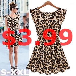 Przypadkowe sukienki Hurtownie- 2021 Sexy Leopard Kobiety Sukienka Ruffles Bez Rękawów Vestidos Femininos Odzież Dziewczyna Sundress1