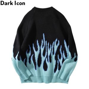 DARK ICON Blue Flame Sweater Me Winter Streetwear Maglioni da uomo Pullover Maglieria Maglione per uomo 201028