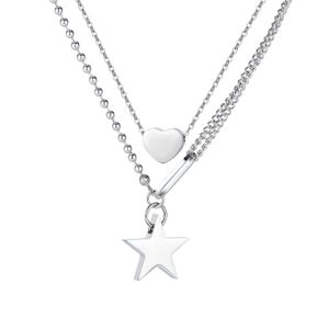 N1805 Trendy Simple Star Multi-Layered Stitching Titanium Steel Necklace Fashion Temperament Love Choker Collar Halsband PendantDouble Chain Chain