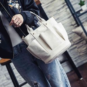 Hanchao 패션 캔버스 폴드 더블 포켓 핸드백 여성 가방 싱글 어깨 메신저 백