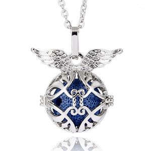 Pendant Necklaces 1PC Stainless Steel Tone Angel Caller Open Locket Essential Oil Diffuser Necklace Aroma With Lava Rock1
