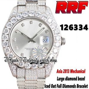 2022 RRF 126334 126333 2813 Automatic Mechanical Mens Watch 126203 Large Diamonds Bezel Silver Dial 316L Stainless Fully Iced Out Diamond Bracelet Eternity Watches