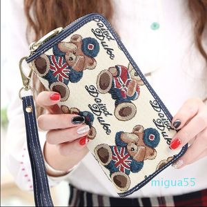 wallet female long bear double zipper high capacity handbag wristband female Purse