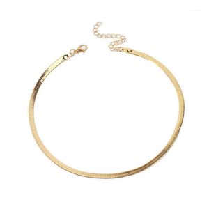 2021 Guld / Silverpläterad Justerbar 5mm Flat Snake Chain Herringbone Choker Halsband Enkla Dainty Smycken för Kvinnor 15 