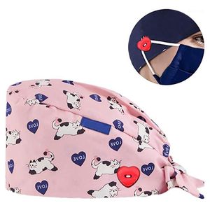 Beanie/Skull Caps 3Pcs Adjustable Working Cap With Heart Buttons Sweatband Cartoon Bouffant Hat T3LC1