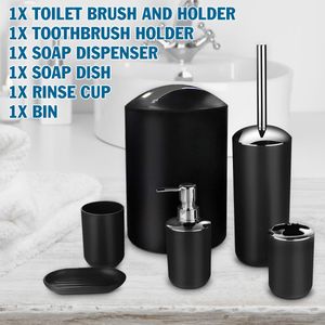 6 Pz / set Accessori da bagno di lusso Portaspazzolino in plastica Tazza Dispenser di sapone Piatto Porta scopino Trash Can Set LJ201204