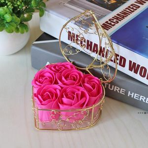 Rosas NewValentie Banhado Cesta de Ferro Flor Artificial Sabão Rosa Aniversário de Casamento Presente Dia Mães CCD13012