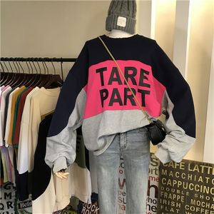 가을 구멍 streetwear 스웨트 여성 긴 소매 가을 느슨한 특대 풀오버 코트 여성 패치 워크 캐주얼 스웨터 T200904