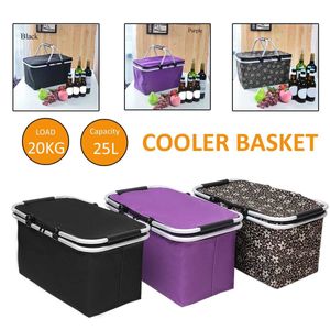 25L Klapp Picknick Korb Kühltasche Kühler Korb Lebensmittel Mittagessen Beutel Outdoor Camping Reise Korb Lagerung Korb Tasche Box T200710