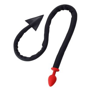 NXY Vuxna leksaker roliga rekvisita Black Devil Tail Supplies Silicone Red Anal Plug Whip Backyard Appliance 220217