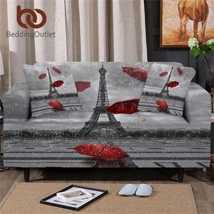 Beddingoutlet Paris Tower Sofa Täck Frankrike Romantiskt Slipcover Sofa Röd Paraply Soffa Cover Modern Art Chair Protector Dropship LJ201216